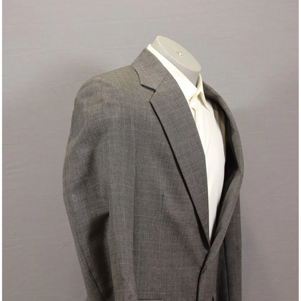 Embassy Square Vintage 2 Piece Suit Mens Gray Checked 40R Flat Fronts 34" W USA - Picture 5 of 13